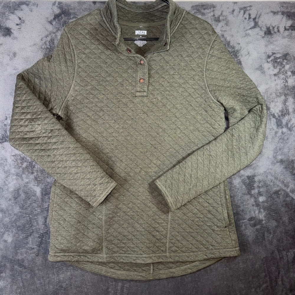 Mens Medium Duluth Trading Co Pullover Green Good Quilted Henley Sweatshirt 1086